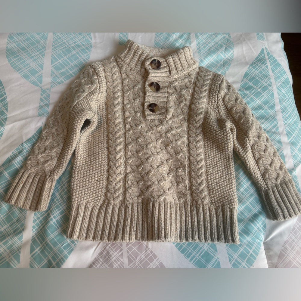 Cat & Jack Cream Cable-Knit Cowl Button Pullover